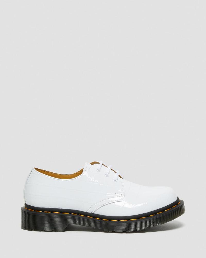 Dr Martens 1461 Lak Croc Emboss Læder Oxford Sko Dame Hvide | DK 361HAP